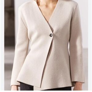 Zara Wool Blend Peplum Knit Blazer